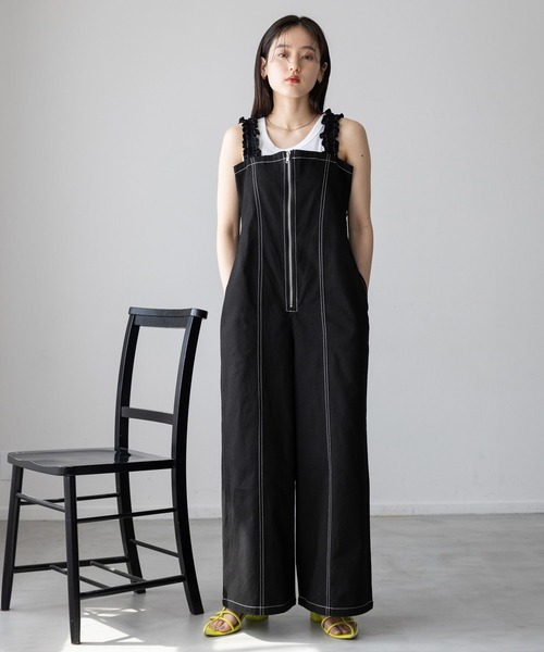 RAGEBLUE(レイジブルー)の「ステッチデザイン/ギャザーショルダーオールインワン(サロペット/オーバーオール・レディース・ホワイト/ブラック・FREE)」の9枚目の写真