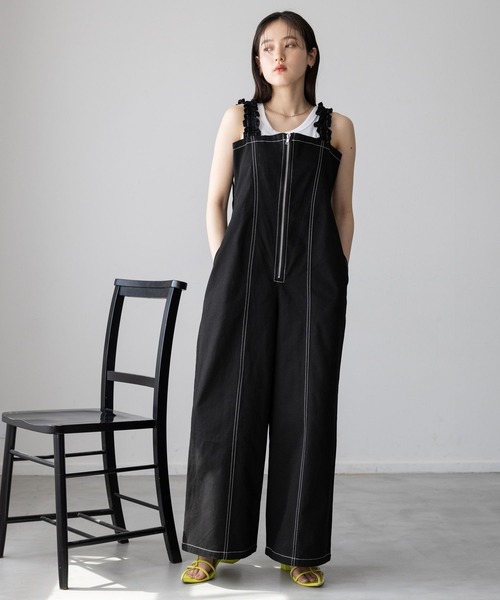 RAGEBLUE(レイジブルー)の「ステッチデザイン/ギャザーショルダーオールインワン(サロペット/オーバーオール・レディース・ホワイト/ブラック・FREE)」の10枚目の写真