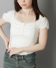 SPINNS(スピンズ)の「大人気デザインが半袖になって再登場!半袖カットソー/レースタイ/細マフラー付き(Tシャツ/カットソー・レディース)」