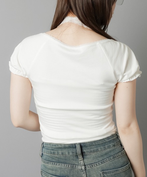 SPINNS（スピンズ）の「大人気デザインが半袖になって再登場！半袖カットソー/レースタイ/細マフラー付き（Tシャツ/カットソー・レディース・ベージュ/チャコール/ブラック/アイボリー・ONESIZE）」の8枚目の写真