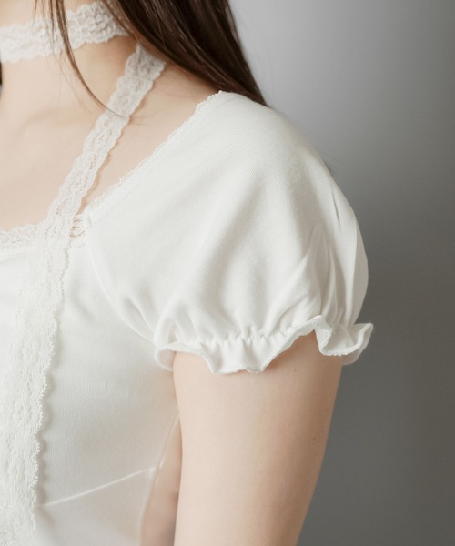 SPINNS（スピンズ）の「大人気デザインが半袖になって再登場！半袖カットソー/レースタイ/細マフラー付き（Tシャツ/カットソー・レディース・ベージュ/チャコール/ブラック/アイボリー・ONESIZE）」の10枚目の写真