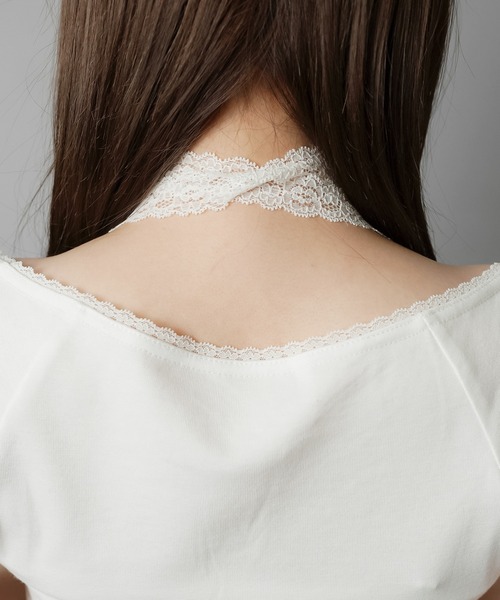 SPINNS（スピンズ）の「大人気デザインが半袖になって再登場！半袖カットソー/レースタイ/細マフラー付き（Tシャツ/カットソー・レディース・ベージュ/チャコール/ブラック/アイボリー・ONESIZE）」の11枚目の写真