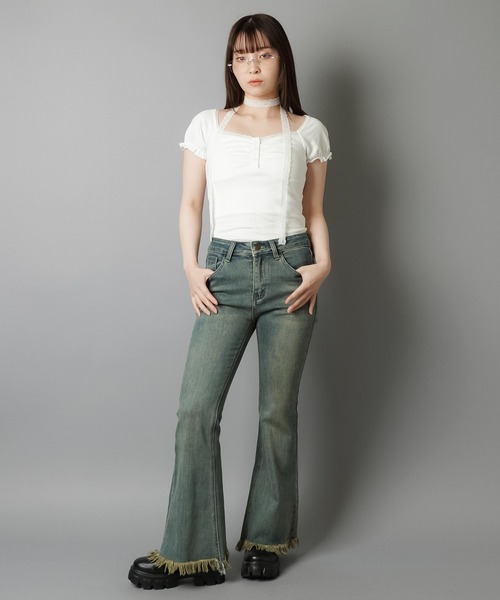 SPINNS（スピンズ）の「大人気デザインが半袖になって再登場！半袖カットソー/レースタイ/細マフラー付き（Tシャツ/カットソー・レディース・ベージュ/チャコール/ブラック/アイボリー・ONESIZE）」の17枚目の写真