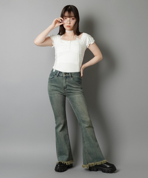 SPINNS（スピンズ）の「大人気デザインが半袖になって再登場！半袖カットソー/レースタイ/細マフラー付き（Tシャツ/カットソー・レディース・ベージュ/チャコール/ブラック/アイボリー・ONESIZE）」の18枚目の写真