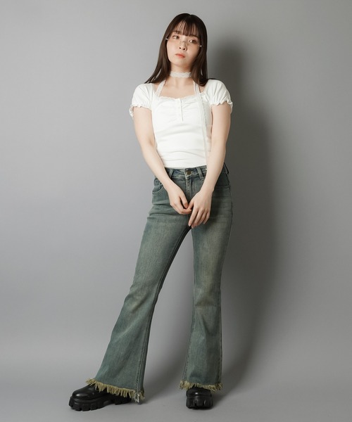 SPINNS（スピンズ）の「大人気デザインが半袖になって再登場！半袖カットソー/レースタイ/細マフラー付き（Tシャツ/カットソー・レディース・ベージュ/チャコール/ブラック/アイボリー・ONESIZE）」の19枚目の写真