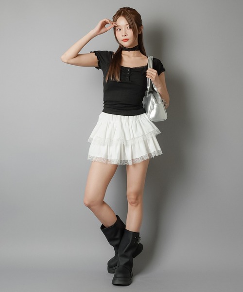 SPINNS（スピンズ）の「大人気デザインが半袖になって再登場！半袖カットソー/レースタイ/細マフラー付き（Tシャツ/カットソー・レディース・ベージュ/チャコール/ブラック/アイボリー・ONESIZE）」の15枚目の写真