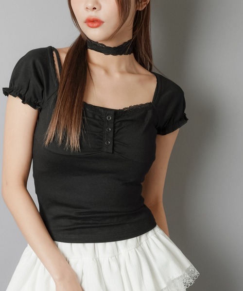 SPINNS（スピンズ）の「大人気デザインが半袖になって再登場！半袖カットソー/レースタイ/細マフラー付き（Tシャツ/カットソー・レディース・ベージュ/チャコール/ブラック/アイボリー・ONESIZE）」の12枚目の写真