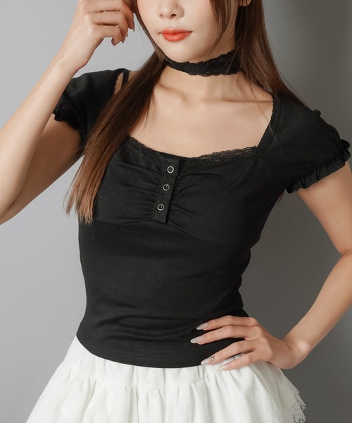 SPINNS（スピンズ）の「大人気デザインが半袖になって再登場！半袖カットソー/レースタイ/細マフラー付き（Tシャツ/カットソー・レディース・ベージュ/チャコール/ブラック/アイボリー・ONESIZE）」の13枚目の写真