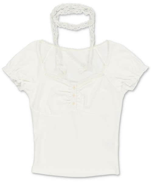 SPINNS（スピンズ）の「大人気デザインが半袖になって再登場！半袖カットソー/レースタイ/細マフラー付き（Tシャツ/カットソー・レディース・ベージュ/チャコール/ブラック/アイボリー・ONESIZE）」の20枚目の写真