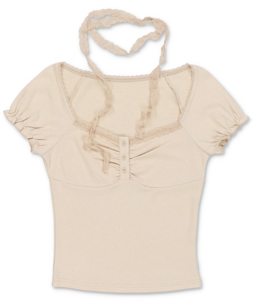 SPINNS（スピンズ）の「大人気デザインが半袖になって再登場！半袖カットソー/レースタイ/細マフラー付き（Tシャツ/カットソー・レディース・ベージュ/チャコール/ブラック/アイボリー・ONESIZE）」の22枚目の写真