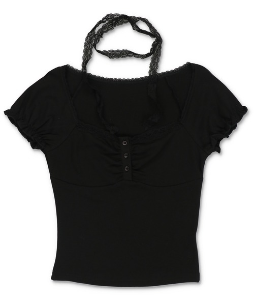 SPINNS（スピンズ）の「大人気デザインが半袖になって再登場！半袖カットソー/レースタイ/細マフラー付き（Tシャツ/カットソー・レディース・ベージュ/チャコール/ブラック/アイボリー・ONESIZE）」の21枚目の写真