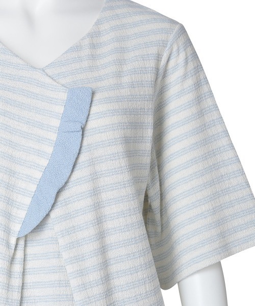 KID BLUE(キッドブルー)の「キッドブルー -梨地JQ -5分袖トップス -KRBN348 -kidblue(Tシャツ/カットソー・レディース・アイボリー/サックスブルー・M)」の11枚目の写真