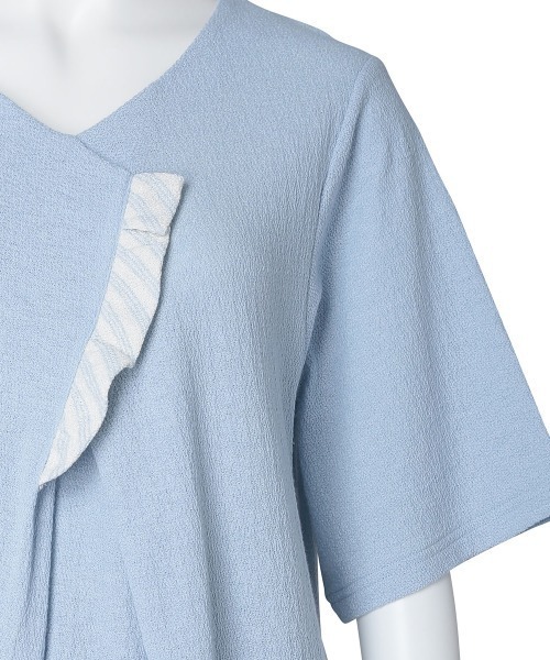 KID BLUE(キッドブルー)の「キッドブルー -梨地JQ -5分袖トップス -KRBN348 -kidblue(Tシャツ/カットソー・レディース・アイボリー/サックスブルー・M)」の15枚目の写真