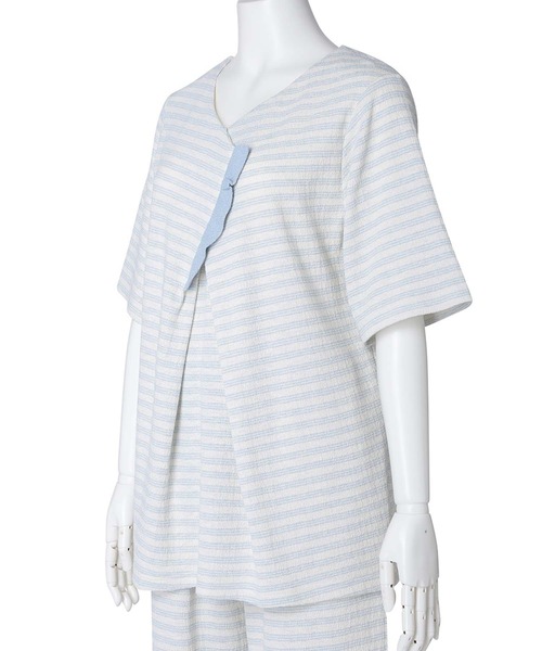 KID BLUE(キッドブルー)の「キッドブルー -梨地JQ -5分袖トップス -KRBN348 -kidblue(Tシャツ/カットソー・レディース・アイボリー/サックスブルー・M)」の8枚目の写真