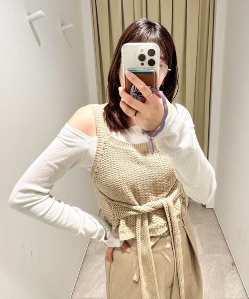 MUHET（ミュエータ）の「knit bustier / ニットビスチェ（キャミソール・レディース・ベージュ/杢グレー・FREE）」の5枚目の写真