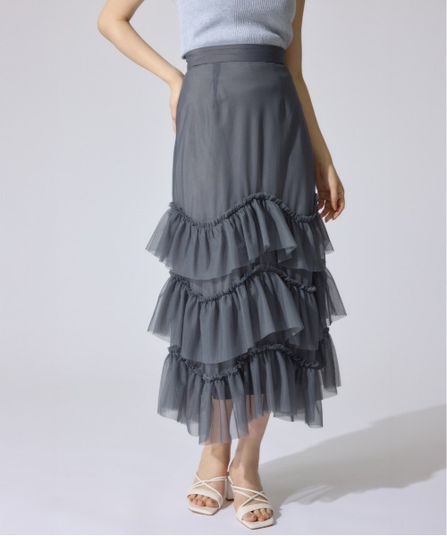 rienda(リエンダ)の「レイヤードフリルチュールティアードスカート 春服 夏服(スカート・レディース・ライトグレー/ブルー/ブラック系その他・SMALL/MEDIUM)」の3枚目の写真