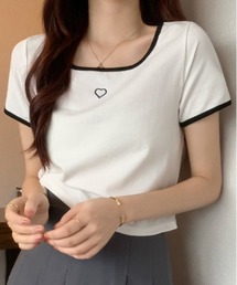 WEGO | WEGO/パイピングハート刺繍Tシャツ(Tシャツ/カットソー)