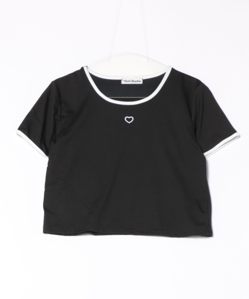 WEGO（ウィゴー）の「WEGO/パイピングハート刺繍Tシャツ（Tシャツ/カットソー・レディース・ブラック/ピンク/ホワイト・MEDIUM/SMALL）」の7枚目の写真