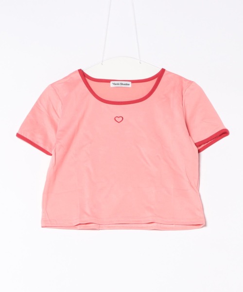 WEGO（ウィゴー）の「WEGO/パイピングハート刺繍Tシャツ（Tシャツ/カットソー・レディース・ブラック/ピンク/ホワイト・MEDIUM/SMALL）」の6枚目の写真