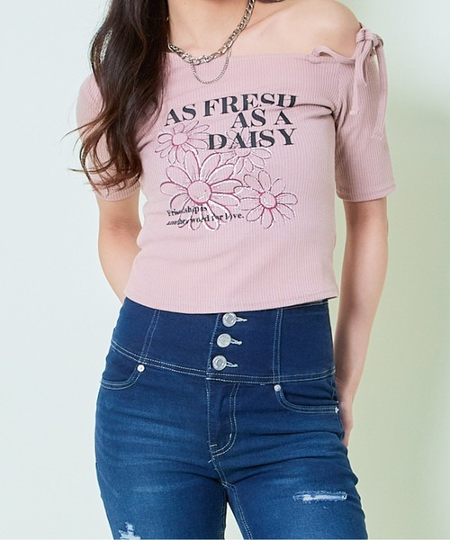 GORGE（ゴージ）の「《ワンショル×ラメ映え》レディース テレコ 半袖トップス カジュアル 春夏秋（Tシャツ/カットソー・レディース・ピンク/ブラック/オフホワイト・F）」の3枚目の写真