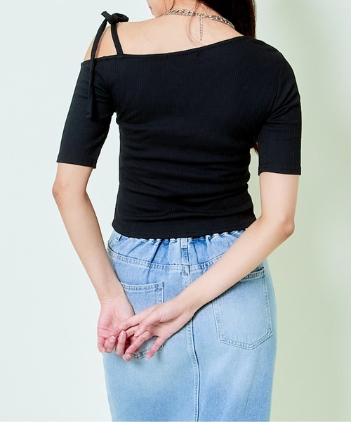 GORGE（ゴージ）の「《ワンショル×ラメ映え》レディース テレコ 半袖トップス カジュアル 春夏秋（Tシャツ/カットソー・レディース・ピンク/ブラック/オフホワイト・F）」の9枚目の写真