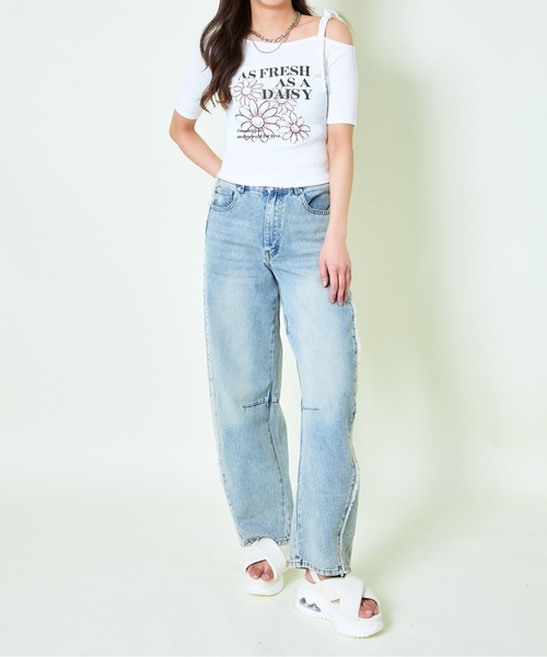 GORGE（ゴージ）の「《ワンショル×ラメ映え》レディース テレコ 半袖トップス カジュアル 春夏秋（Tシャツ/カットソー・レディース・ピンク/ブラック/オフホワイト・F）」の4枚目の写真