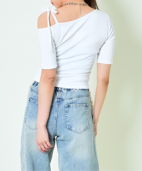GORGE（ゴージ）の「《ワンショル×ラメ映え》レディース テレコ 半袖トップス カジュアル 春夏秋（Tシャツ/カットソー・レディース・ピンク/ブラック/オフホワイト・F）」の6枚目の写真