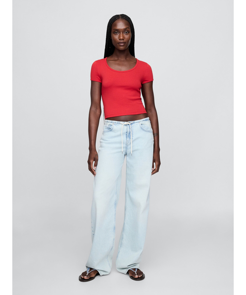 GAP(ギャップ)の「モダン クロップド キャップスリーブTシャツ(Tシャツ/カットソー・レディース・レッド/ホワイト/ホワイト×ブルー/ブラック・M/L/XL/XXS/XS/S)」の9枚目の写真