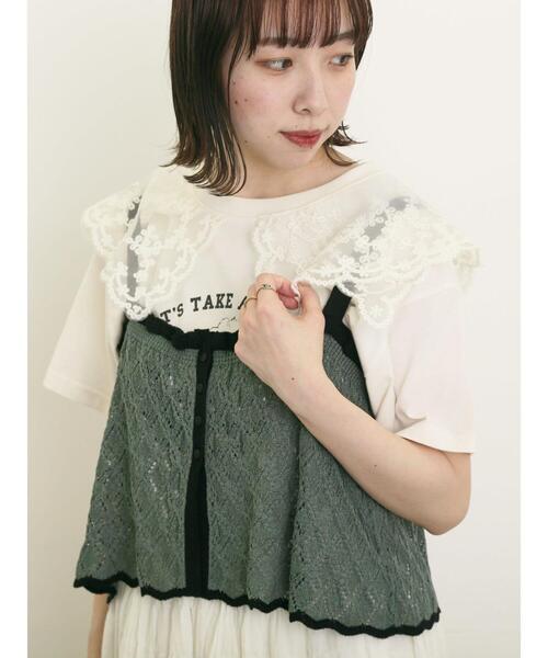 Samansa Mos2（サマンサ モスモス）の「配色前後2WAYニットビスチェ（ベスト・レディース・グリーン/ベージュ/ブラック・F）」の3枚目の写真