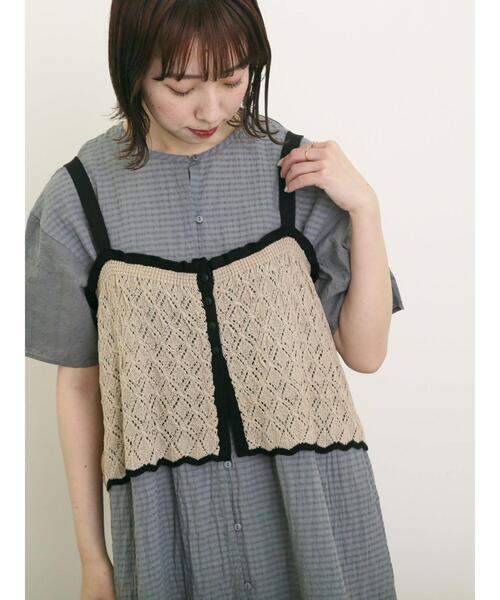 Samansa Mos2（サマンサ モスモス）の「配色前後2WAYニットビスチェ（ベスト・レディース・グリーン/ベージュ/ブラック・F）」の4枚目の写真