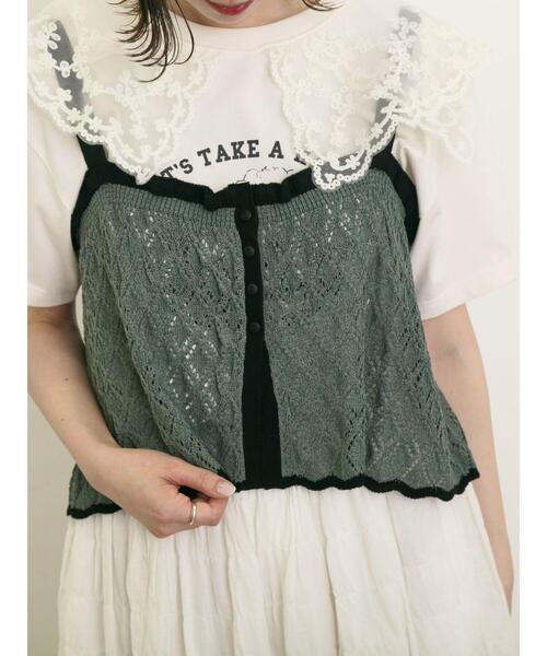 Samansa Mos2（サマンサ モスモス）の「配色前後2WAYニットビスチェ（ベスト・レディース・グリーン/ベージュ/ブラック・F）」の6枚目の写真