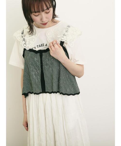 Samansa Mos2（サマンサ モスモス）の「配色前後2WAYニットビスチェ（ベスト・レディース・グリーン/ベージュ/ブラック・F）」の8枚目の写真