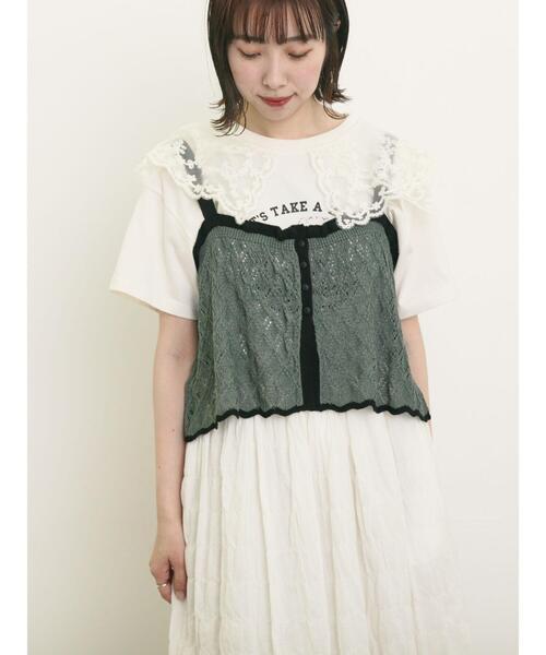 Samansa Mos2（サマンサ モスモス）の「配色前後2WAYニットビスチェ（ベスト・レディース・グリーン/ベージュ/ブラック・F）」の10枚目の写真