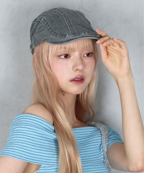 BARELY BLUE（ベアリーブルー）の「【 BARELY BLUE / ベアリーブルー 】 ビンテージライク ウォッシュ デニム ハンチング帽（ハンチング/ベレー帽・レディース・チャコールグレー/ブラック/ベージュ/ブラウン・FREE）」の3枚目の写真
