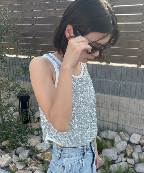 DONOBAN(ドノバン)の「スパンコールタンクトップ(タンクトップ・レディース・ブラック/シルバー・ONE)」の7枚目の写真