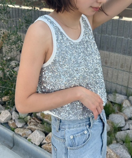 DONOBAN(ドノバン)の「スパンコールタンクトップ(タンクトップ・レディース・ブラック/シルバー・ONE)」の9枚目の写真
