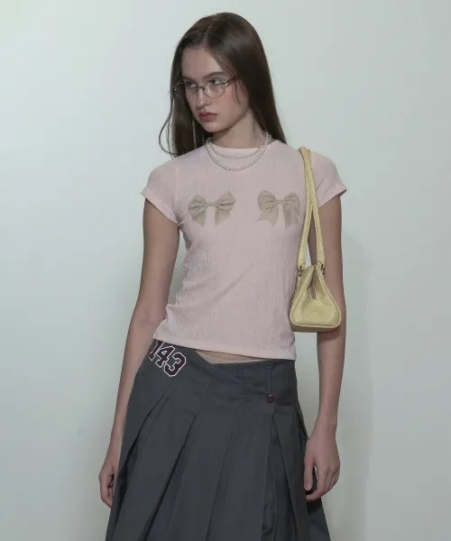 SCULPTOR(スカルプター)の「Bow Bow Baby Tee(Tシャツ/カットソー・レディース・ピンク/ホワイト/チャコールグレー・LARGE/MEDIUM/SMALL)」の8枚目の写真