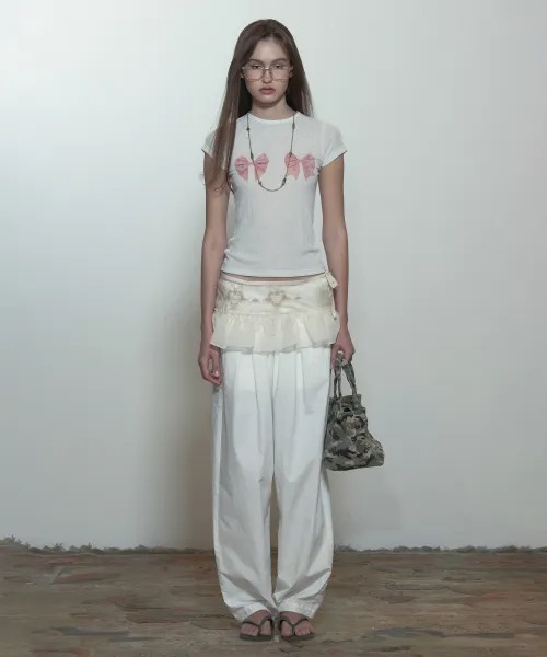 Tシャツ・カットソー [SCULPTOR] Bow Bow Baby Tee White SC24S269WH Bow Bow Baby Tee（Tシャツ/カットソー）｜SCULPTOR（スカルプ