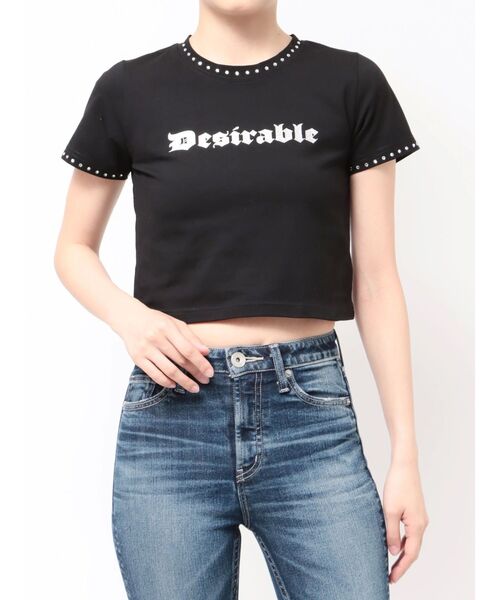 GYDA（ジェイダ）の「Desirable STONE T/S（Tシャツ/カットソー・レディース・オフホワイト/ブラック・FREE）」の3枚目の写真