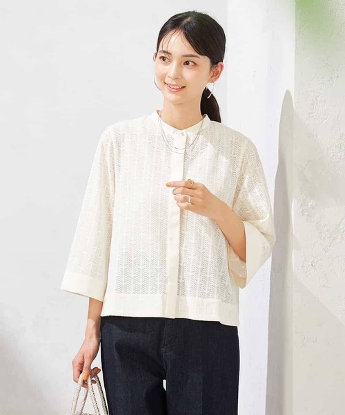 a.v.v(アーヴェヴェ)の「幾何レースクロップドブラウス(シャツ/ブラウス・レディース・ブラック/アイボリー・36/38)」の10枚目の写真