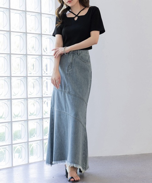 DAY CLOSET(デイ クローゼット)の「レディース デコルテきれい魅せ。半袖クロスネックリブトップス(Tシャツ/カットソー・レディース・ホワイト/ブラック/グレー/チャコールグレー・FREE)」の16枚目の写真