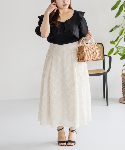 CLETTE(クレット)の「フリルチェックフレアスカート(スカート・レディース・ブラック/アイボリー/ブルー・LL/3L/4L)」の12枚目の写真