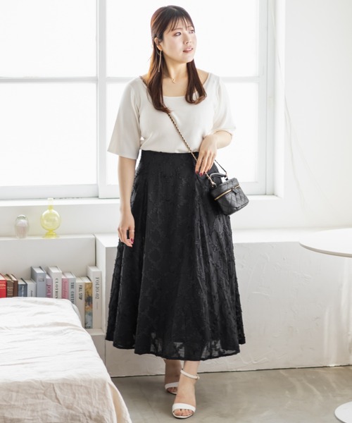 CLETTE(クレット)の「フリルチェックフレアスカート(スカート・レディース・ブラック/アイボリー/ブルー・LL/3L/4L)」の6枚目の写真