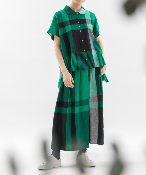 セール】リネンパネルチェックタックスカート（スカート）｜nop de nod