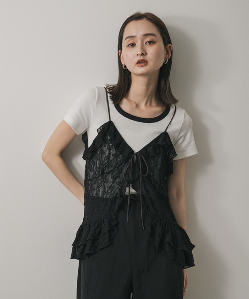 S / île  sileキャミソール グレー フリル BASIC LACE CAMISOLE/ベーシックレースキャミソール｜AZUL BY