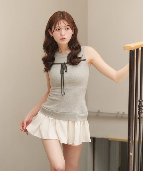 【在庫限り】RuedeB ノースリーブ　ミニ　ワンピース　ピンク　リボン　人気 在庫限り】RuedeB ノースリーブ ミニ ワンピース ピンク リボン 人気
