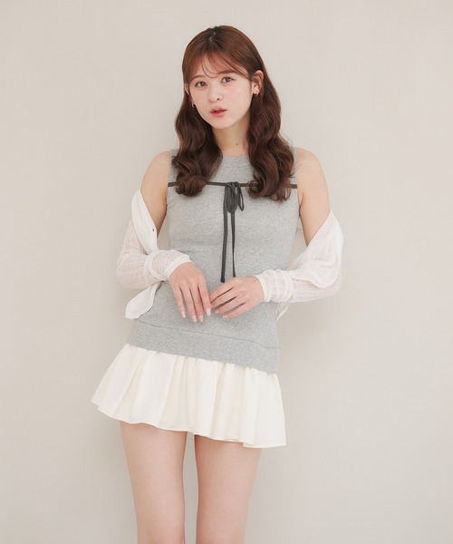【在庫限り】RuedeB ノースリーブ　ミニ　ワンピース　ピンク　リボン　人気 在庫限り】RuedeB ノースリーブ ミニ ワンピース ピンク リボン 人気