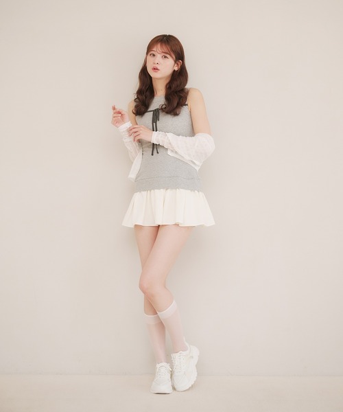 ワンピース ノースリーブ ミニ丈 リボン きれいめ デート L3302 セール】doking no sleeve ribbon mini ribbon onepiece