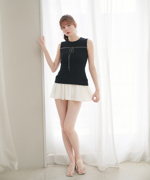 セール】doking no sleeve ribbon mini ribbon onepiece