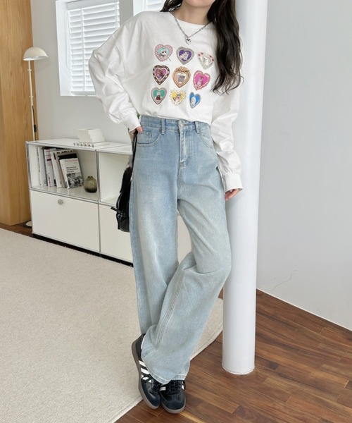 Ada.(エイダ)の「フレーム ハート ファンシー 猫 ロンT(Tシャツ/カットソー・レディース・ブラック/オフホワイト/オートミール・FREE)」の7枚目の写真
